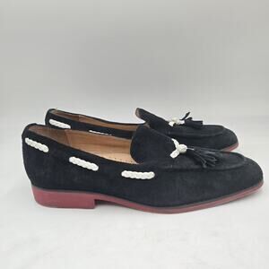 J.D. Fisk Men's Black Suede White Tassel Detail Smoking Loafers Size 10.5